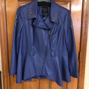 Gili Faux Leather Peplum Jacket Blue 18W